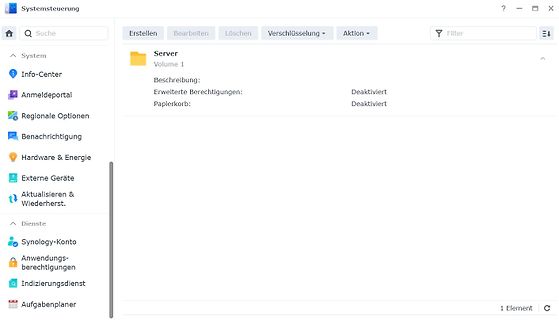 Screenshot der Systemsteuerung eines Servers