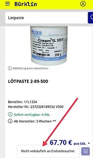 Screenshot eines Online-Shops für Lötpaste