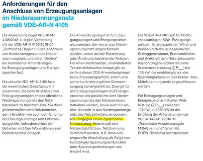 Text über Anforderungen für den Anschluss von Erzeugungsanlagen