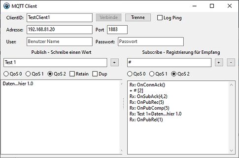 Benutzeroberfläche eines MQTT-Clients