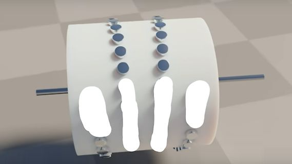 3D-Modell einer weißen Trommel mit Löchern