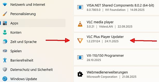 Windows Einstellungen App-Liste
