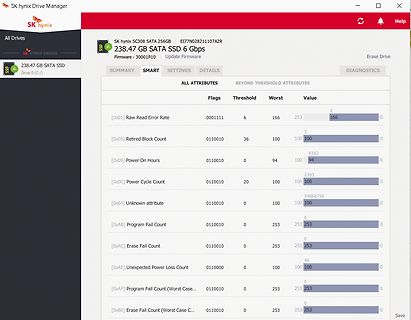 SK hynix Drive Manager SMART Attribute Liste