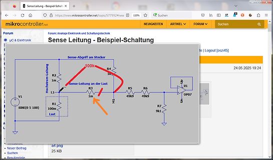 Schaltplan einer Sense-Leitung mit OP07