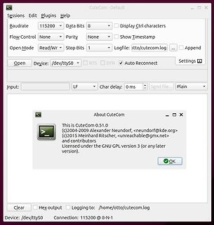 Screenshot der Software CuteCom mit Info-Dialog