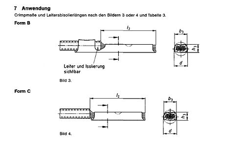 Technische Zeichnung von Crimpmaßen und Isolierlängen