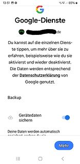 Screenshot der Google-Dienste Einstellungen