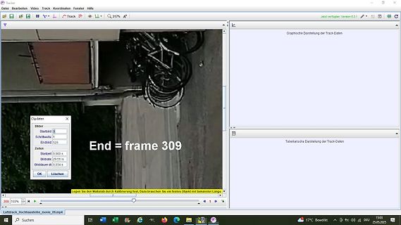 Screenshot einer Tracker-Software mit Videoframe-Informationen