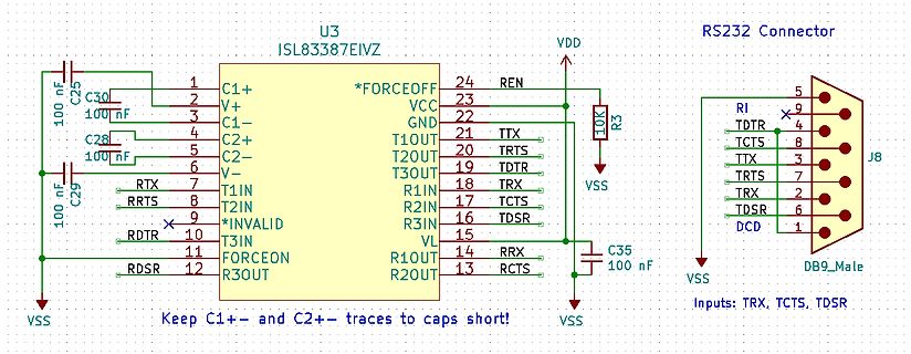 Schaltplan eines RS232-Wandlers mit ISL83387EIVZ