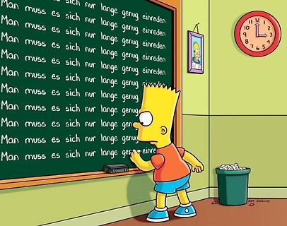 Bart Simpson schreibt Sätze an eine Tafel