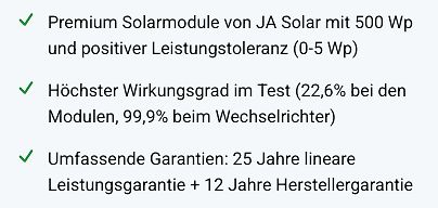 Text mit technischen Spezifikationen zu Solarmodulen
