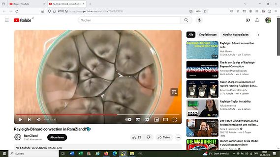 YouTube-Screenshot eines Videos über Rayleigh-Bénard-Konvektion
