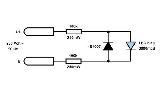 Schaltplan für eine LED-Ansteuerung an 230V Wechselspannung