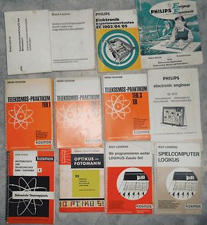 Alte Elektronik-Experimentierkästen und Lehrbücher von Philips und Kosmos