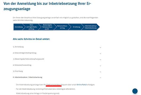 Infografik zum Prozess der Inbetriebnahme einer Erzeugungsanlage