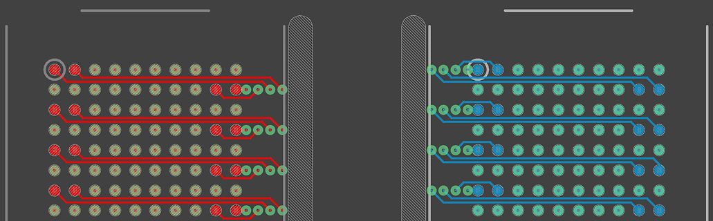 Ausschnitt eines Leiterplatten-Layouts mit Leiterbahnen