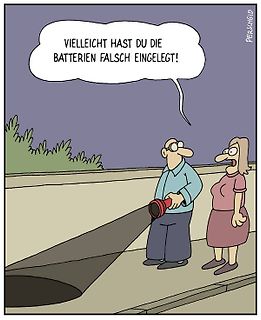 Comic über eine Taschenlampe ohne Licht