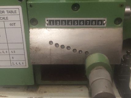 Detail einer Industriemaschine mit Skala und Beschriftung