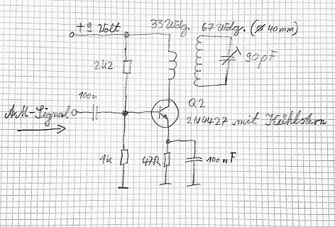 Handgezeichneter Schaltplan mit Transistor und Spule