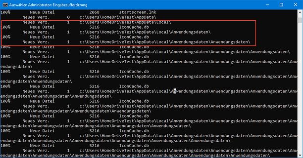 Screenshot einer Windows-Eingabeaufforderung mit Dateipfaden