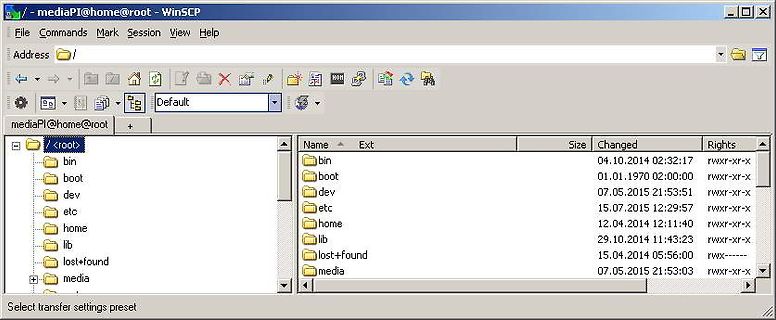 WinSCP Dateimanager Verzeichnisstruktur