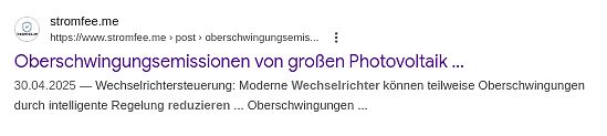 Google Suchergebnis zu Oberschwingungsemissionen von Photovoltaik