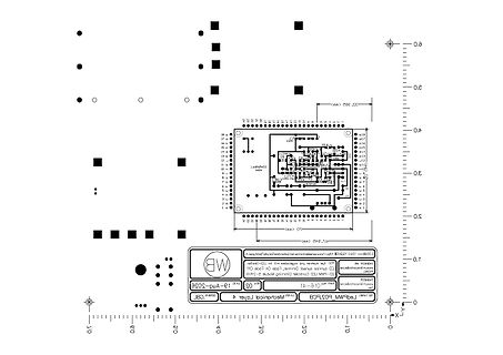 PCB-Layout einer Leiterplatte mit Maßangaben