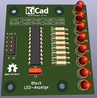 3D-Ansicht eines KiCad PCB-Layouts für 8-fach LED-Anzeige