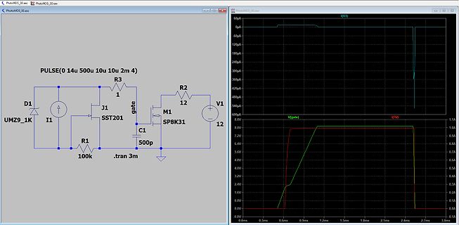 Schaltplan und Simulationsergebnisse einer MOSFET-Schaltung