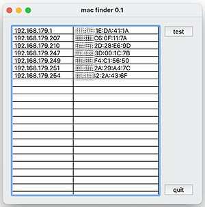 Tabelle mit IP-Adressen und MAC-Adressen