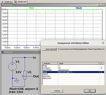 LTspice Schaltplan und Component Attribute Editor
