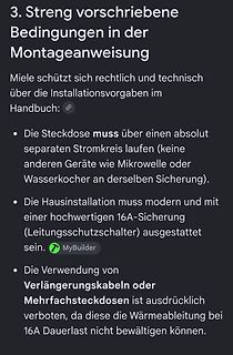 Text zu Installationsvorgaben einer Miele-Montageanweisung