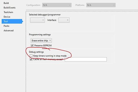 Screenshot von Software-Einstellungen für Debugger und Programmierer