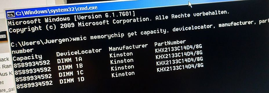 Windows CMD Ausgabe von Arbeitsspeicher-Informationen