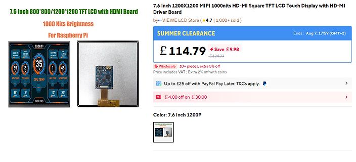 Produktseite eines 7.6 Zoll TFT LCD Displays