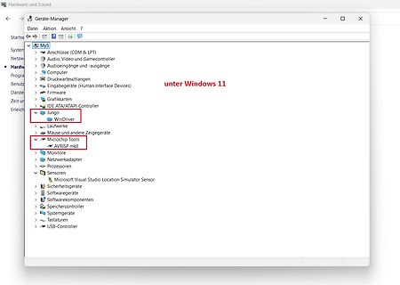 Windows 11 Geräte-Manager mit Microchip Tools