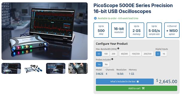 Produktseite eines PicoScope 5000E Oszilloskops