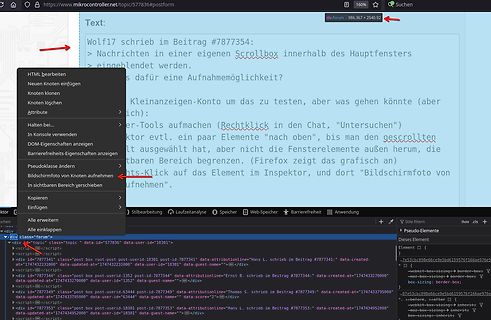 Screenshot eines Webbrowser-Inspektors auf einer Forum-Webseite