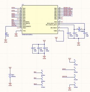 Schaltplan eines STM32G031G8Ux Mikrocontrollers