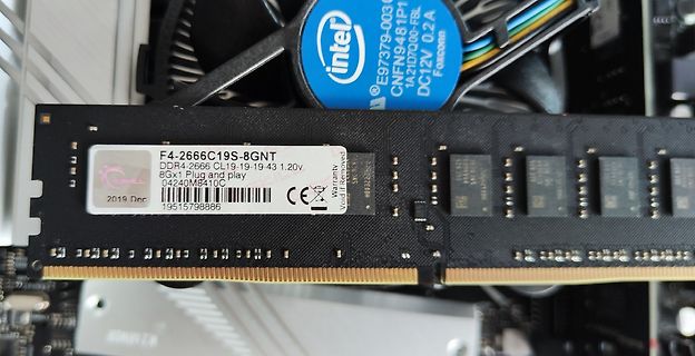 RAM-Modul auf Mainboard mit Intel-Kühler