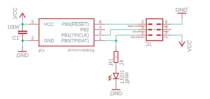 Schaltplan mit ATtiny Mikrocontroller und LED