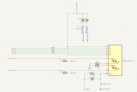 Schaltplan eines Ethernet-Anschlusses mit RJ45-Buchse