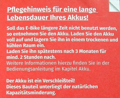 Pflegehinweis für E-Bike Akkus