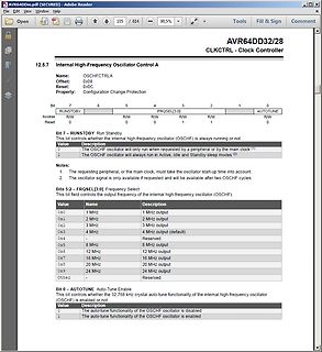 Ausschnitt aus einem Datenblatt eines AVR-Mikrocontrollers