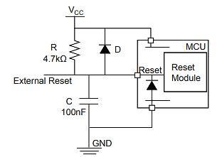 Schaltplan einer Reset-Schaltung für einen Mikrocontroller