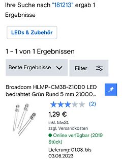 Suchergebnis eines Online-Shops für eine grüne LED