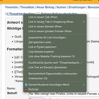 Kontextmenü eines Webbrowsers