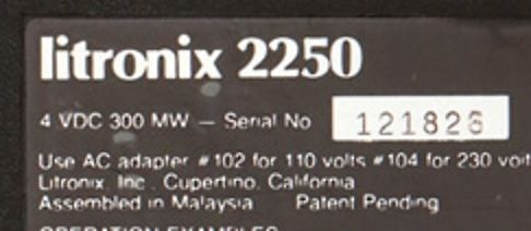 Typenschild eines Litronix 2250