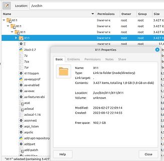 Dateimanager Fenster mit X11 Eigenschaften