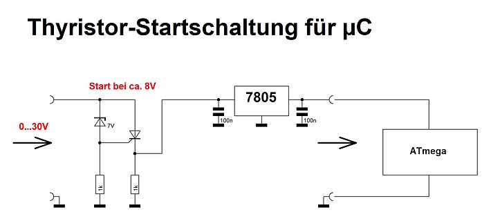 Schaltplan einer Thyristor-Startschaltung für Mikrocontroller